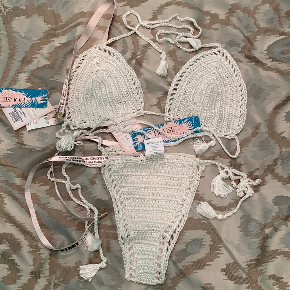 House of CB white knit bikini